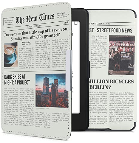 kwmobile Klapphülle kompatibel mit Amazon Kindle Paperwhite Hülle - eReader Case (für Modelle bis 2017) - Newspaper Mehrfarbig Schwarz Sand
