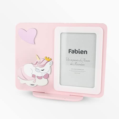 Albalù Portafoto Bomboniera in Legno 14x17,5 cm con Applicazione Unicorno Rosa Nascita e Battesimo Ideale Come Idea Regalo