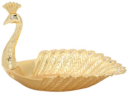 ZYHA Snack-Tablett, Tisch-Süßigkeitsteller, Metall, goldene Pfauenform, Bastelverzierung für Dekorationsplatz, getrocknete Früchte, Pfau-Snackteller