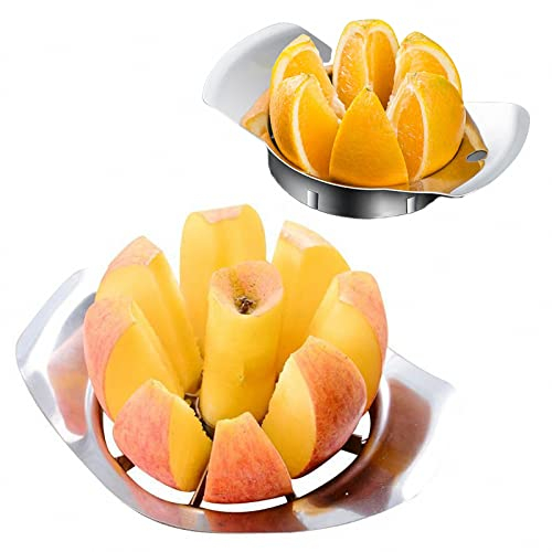 AJEYPMZ Apfel-Orangen-Schneider aus Edelstahl, Mangoschneider mit rutschfesten Griffen, Obstentkerner in gleichmäßige Teile,Silver,2pcs