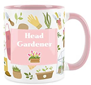 Purely Home Head Gardener Mug - Gardening White & Pink Coffee/Tea Gift 11oz