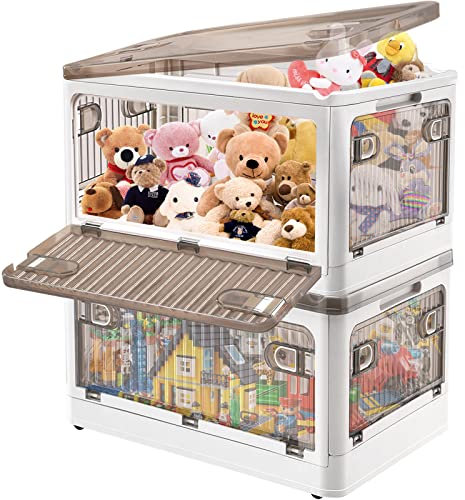 DILIBRA 28 Liter Kunststoff-Aufbewahrungsbehälter mit Deckel, stapelbare Aufbewahrungsbehälter mit Rollen und 4 Türen, faltbare Aufbewahrungsboxen für die Organisation von Kleidung, Snacks, Spielzeug,