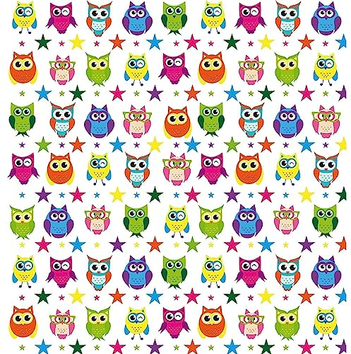 bsb Geschenkpapier Rolle in 70 x 200 cm - Geschenk-Verpackung mit bunten Eulen - Geschenk-Papier Geburtstag & mehr - reißfestes Geschenkpapier Kinder & Erwachsen - 1 Rolle