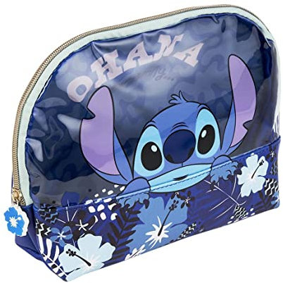 Trousse de Toilette Stitch - Couleur Bleue - 22,6 x 18,6 x 8 cm - Grande capacité de Rangement - 100% polyuréthane - Fermeture éclair - Produit Original conçu en Espagne