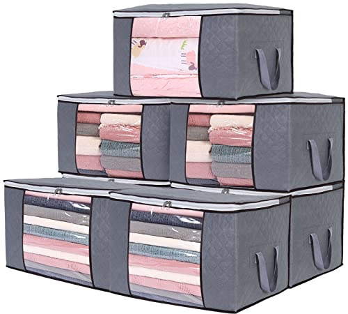 Yopih 90L 7 Pack Clothes Storage Bags Large Capacity Clothing Organizers with Reinforced Handles Thick Breathable Fabric Foldable Underbed Containers for Bedding Comforter Blanket