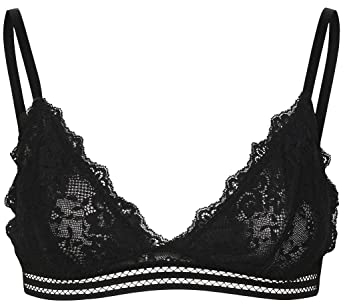 VERO Moda Damen Spitzen Triangel BH ohne Bügel & Polster | Lace Bralette | Spagettiträger Bustier VMANNA, Farben:Schwarz, Größe:S