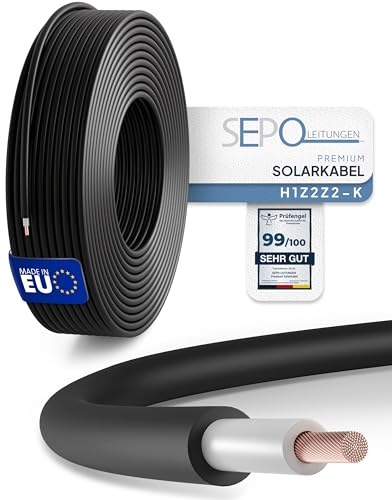 SEPO-Leitungen Solarkabel 6mm² 5m – Solarleitung H1Z2Z2-K - Made in EU - Doppelt isoliert für Photovoltaik-Systeme – inkl. 0% MwSt. gem. § 12 Abs. 3 UStG (Schwarz - 5 Meter)