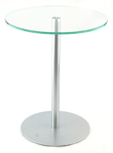freeroom24 Designer Beistelltisch Glas Silber 50x50x30 cm - Wohnzimmertisch modern - stabiler Couchtisch - praktischer Coffee Table rund - kleiner Kaffeetisch - Glastisch - Sofatisch - Made in Germany
