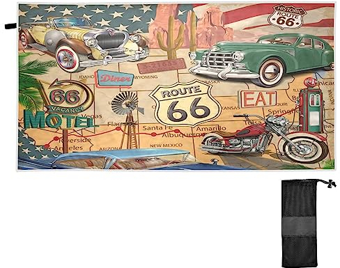 YOUJUNER Strandtuch Vintage USA Route 66 groß sandfreie schnell trocknende und leichte Badetuch Strandlaken Sport Handtuch Schwimmen Duschtuch