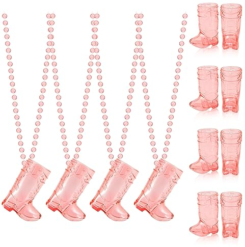 12pcs Cowgirl Boot Glasses on Beaded Necklace, Plastic Glasses Cups with Necklaces Mini Cowgirl Boot Shot Glasses for Bachelorette Birthday Wedding Party Team Groom