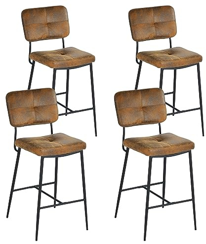 MEUBLE COSY Barhocker 4er Set Barstuhl Sitzhöhe 69 cm mit Lehne und Fußstütze aus Wildleder Tresenhocker Bistrohocker für Bar Bistro Café Küche, Industriell, Braun
