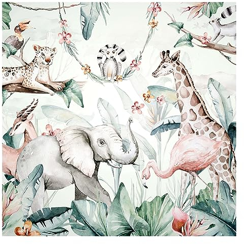 Bilderwelten Fototapete Kinderzimmer Aquarell Afrika Tiere 240 x 240 cm Vlies-Tapete XXL Smart Wandtapete Wanddekoration Kindertapete