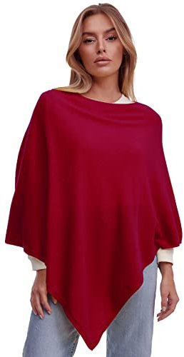 Glamexx24 Poncho da donna a maglia, in tinta unita, lavorato a maglia fine, XXL, eleganza, stile e comfort in un unico, rosso scuro, L