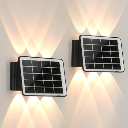 wisdom line 2 set di Applique Solari da Giardino, Luci LED Decorative IP65 Impermeabili, Illuminazione Parete, Luci Esterno Energia Solare Decorative per Giardino,Patio,Recinzione(Luce Calda/3000K)