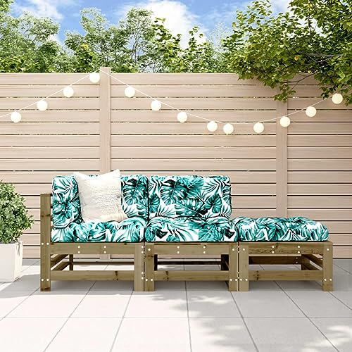 INLIFE 3-TLG. Garten-Lounge-Set mit Kissen Kiefernholz Imprägniert,34,8 KG,3186038