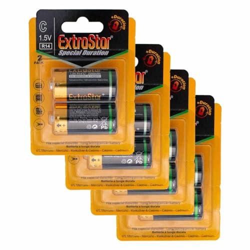 Pila Batteria R14 1,5V 2200mAh, Pile Alcalina Torcia C, Compatibile Con Duracell MN1400 (8)