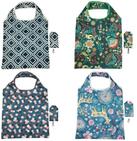 4 Stück Wiederverwendbare Einkaufstaschen, Faltbare Einkaufstasche, Umweltfreundliche Utility-Taschen, Waschbare Tragetaschen, Geeignet für den täglichen Einkauf, Reiseaufbewahrung.