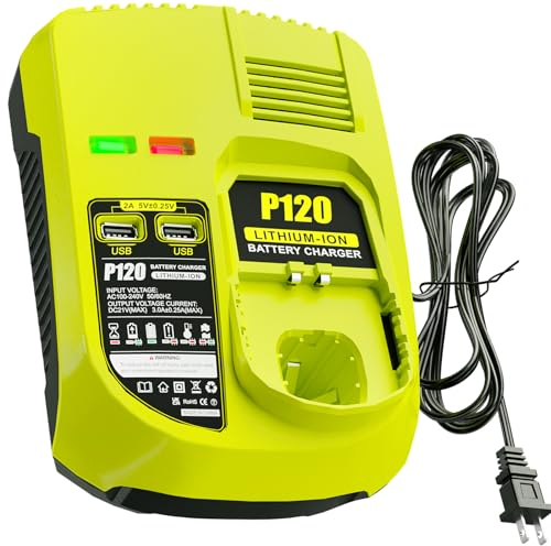 【with 2 USB Port】 Charger Replacement for Ryobi 18V Charger P117 Compatible with Ryobi 12V-18V One+ Lithium NiCad NiMh Battery P102 P108 P189 P197 P103 P105 P107 P190 P191 PBP002 PBP005