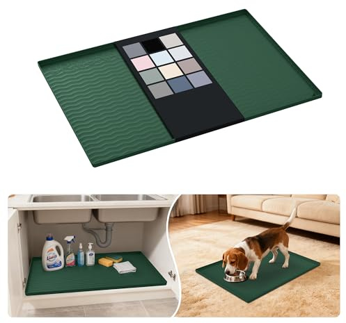 URMONA Waterproof Silicone Under Sink Mat 22W x 28L, Shelf Liner for Kitchen and Bathroom, Cabinet and Counter Protector, Storage and Organizers, Litter Mat, Pet Cat Puppy Essentials (Green)