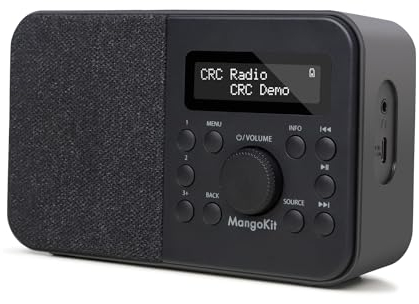 MangoKit PR2S Tragbares DAB+ Digitalradio,Küchen-FM-Radio,Bluetooth-Lautsprecher,Persönliches DAB-Radio,Display,Alarm & Uhr,40 Preset-Stationen,Kopfhöreranschluss, Batterien und Netzbetrieb -Schwarz