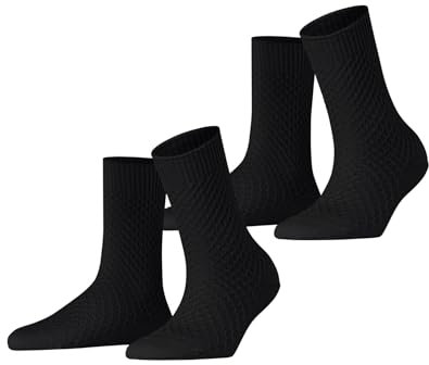 ESPRIT Damen Socken Diamond Knit Multipack W So Baumwolle einfarbig 2 Paar, Schwarz Black 3000, 39-42