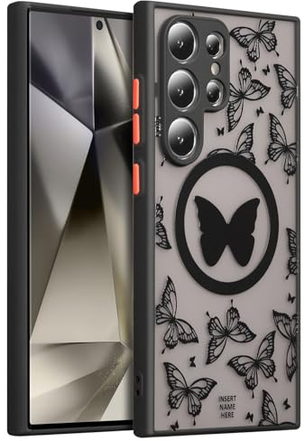 ZCDAYE Samsung Galaxy S24 Ultra Hülle, Mattierte Galaxy S24 Ultra Handyhülle mit Schmetterlinge Druck, TPU Case Handytasche Stoßfest stabil Handy Hülle für Samsung S24 Ultra, Schwarzer Schmetterling