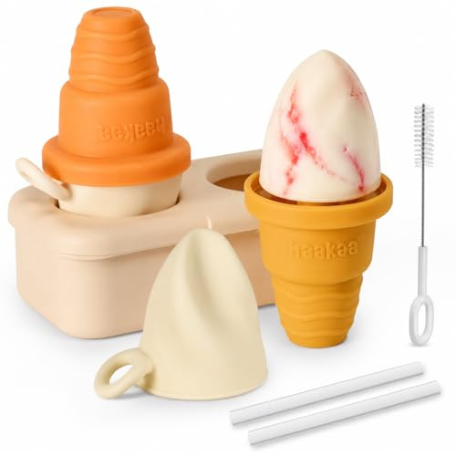 Haakaa Silicone Popsicle Molds, Reusable Ice Cream Molds for Kids - BPA Free, Easy Release, Cone Shaped, Marigold