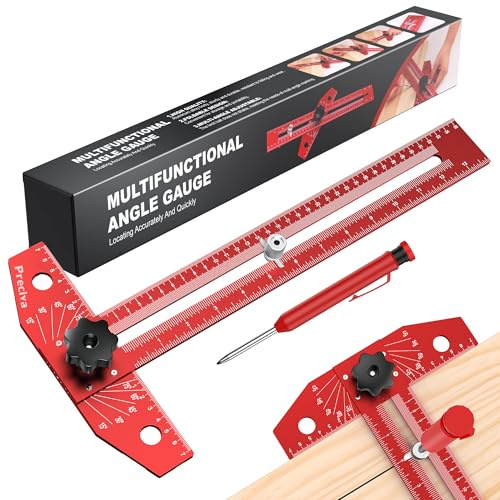 Preciva T Square with Carpenter Pencil, Foldable Aluminum Alloy Set Square with Sliding Knob, Multi-function Woodworking Tools for Measure Angles, Position, Draw Lines