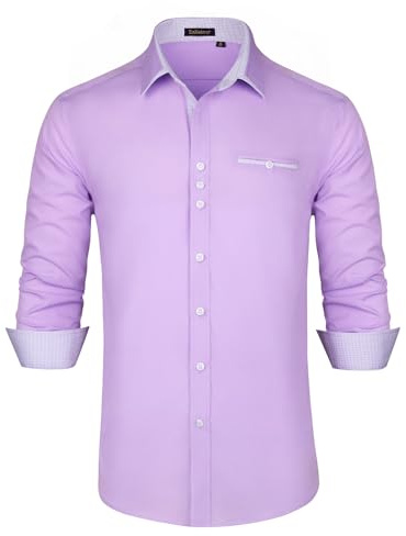 Enlision Chemise à manches longues pour homme, coupe droite, avec boutons, violet clair, 4XL