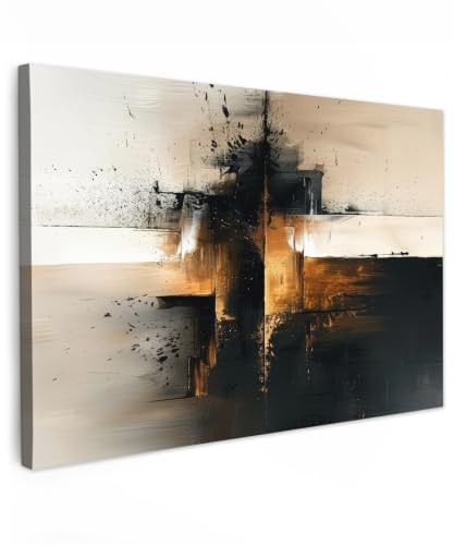 MuchoWow© Leinwand Bilder Groß XXL Wanddeko Wohnzimmer Aesthetic Room Decor | 120x80 cm - Deko Zimmer Wandbilder Moderne Bild auf Modern - Kunst - Schwarz - Gold - Luxus