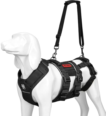 OneTigris Harnais pour chien Skyewalker - Harnais de levage réglable avec 2 poignées pour le soutien et la rééducation - Convient pour les chiens de taille moyenne et grande - Noir - Taille M