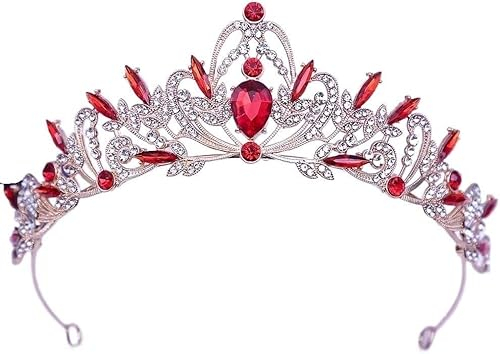 Hochzeitstiara, Krone, Damen, mehrfarbige Kristallkronen, Tiara for Frauen und Mädchen, Hochzeit, Strass, Brautparty, Krone, Diadem, Haarschmuck, Accessoires(Red)