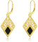 925 Sterling Silber Schwarze Onyx Ohrringe Gelbgold Vergoldet Filigrane Ohrringe Leverback Ohrstecker Schmuck Geschenke für Damen