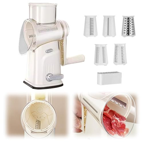 Gemüseschneider,Käsereibe Gemüsehobel Gemüsereibe Reibe für Gemüse mit 6/10 Trommelblättern, Trommelreibe Schnelleres und Einfaches Schneiden, für Käse, Gurken, Karotten, Nüsse (Mit 10 Klingen)