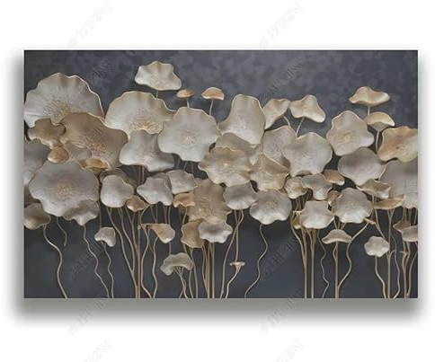 Fototapete 3D Effekt 3D Tapete Goldene Lotusblätter Auf Grauem Hintergrund Fototapete Wandgemälde Vlies Wohnzimmer Schlafzimmer Flur Wanddekoration 450(W) X315(H) Cm