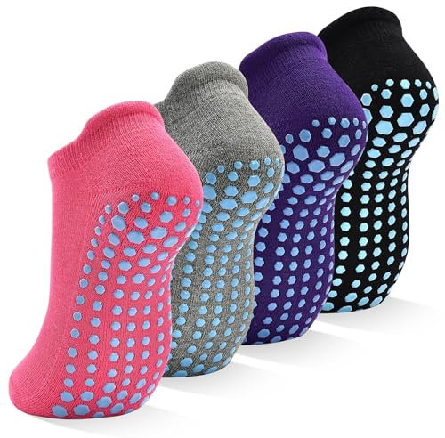 HYCLES Yoga Socken Damen Sneaker Stoppersocken 4 Paar Pilates Rutschfeste Socken Antirutschsocken für Trampolin Zuhause Fitness Krankenhaus 39-42