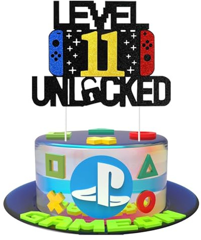 Videospiel Tortendeko Geburtstag,11th Party Videospiel Cupcake Topper, Playstation Tortendeko,Gaming Kuchen Deko, Glitzer Gamer Thema Torten Deko, für 11th Kindergeburtstag Party