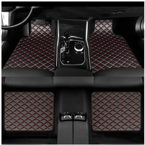XATHKJOE Auto Fußmatten für VW Multivan 2003-2014 T5 Leder Wasserdicht und rutschfest Autoteppich Nach Maß Auto FußMatten,B/Black Red