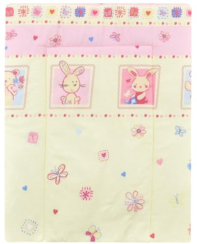 Baby Delux Wickelauflage Wickelunterlage 60x75 cm weiche Wickeltischauflage Baumwolle wasserdicht waschbar (Teddy und Hase rosa)