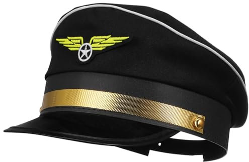 NUOBESTY Pilot Hut Für Erwachsene Lifelike Pilotenmütze Für Kostüme Halloween Partys Und Dekoration Verstellbare Schwarze Pilotenmütze Für änner Und Frauen Authentischer Look Für