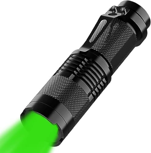 HYVCZP Linterna LED de luz verde, linterna de enfoque ajustable, 4 modos de iluminación, súper brillante, tamaño de bolsillo impermeable, linterna pequeña ligera para corte de energía, emergencia,