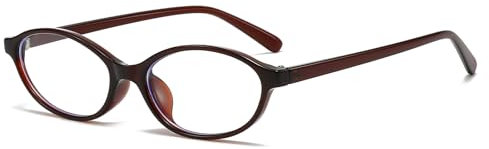 LJCZKA Oval Blue Light Glasses for Women Men Small Cat Eye Frame Anti Eye Satrain Headache Eyeglasses Y2K Clear Lens for Computer Gaming Reading (Dark Brown, 0.0, x)