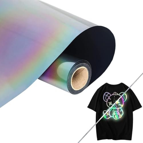 Creatorally Plotterfolie Vinyl, 30,5x183 cm (12in x 6ft) Permanentes Vinylfolie Plotter, Reflektierend Transferfolie für Textilien für DIY T-Shirt, Tasse, Fenster, Keramik, Kunststoff (Regenbogen)