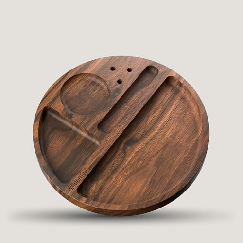 Bloomint Walnussholz-Tablett – Handgefertigt, 100% Massivholz, geölte Oberfläche – Hochwertiges Tablett & Ablage (Ø 22 cm)