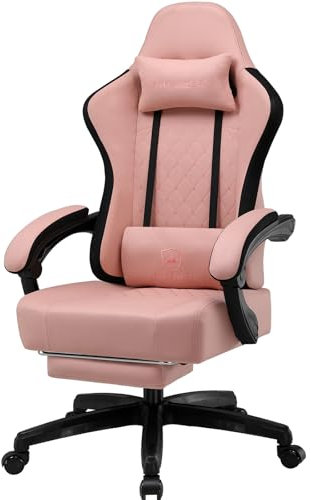 GTPLAYER Gaming Stuhl Ergonomischer Gaming Sessel Schreibtischstuhl mit Stoffoberfläche, Federsitzkissen, Verbindungsarmlehnen und Fußstütze Schwarz-Rosa