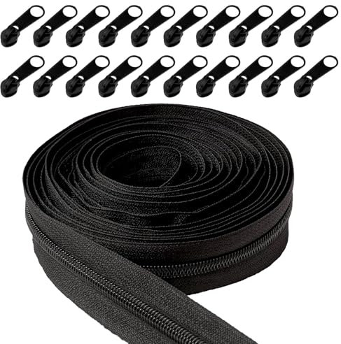 Endlos Reissverschluss, Endlosreißverschluss mit Zipper 5m, 5mm Nylon Endlosreißverschluss Reißverschluss Endlos, Mit 20 Metall, Für DIY Nähen, Schneider, Handwerk Tasche Kleidungsstück, Schwarz