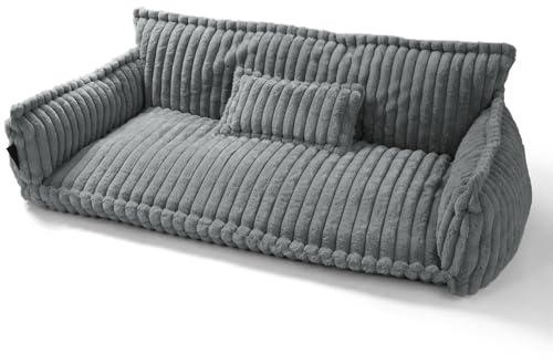 noviclass® Haustiersofa Chaffar Hundebett | Katzensofa Hundesofa | Orthopädische Matratze | Moderner Stil | Cord-Design Größen (Lichtgrau, XXL (140cm))