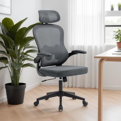 IDIMEX Bürodrehstuhl JOBURG höhenverstellbar mit Armlehnen, grau – ergonomischer Schreibtischstuhl mit Netzrücken und Lendenstütze für Home Office und Büro – Drehstuhl mit Rollen PC Stuhl