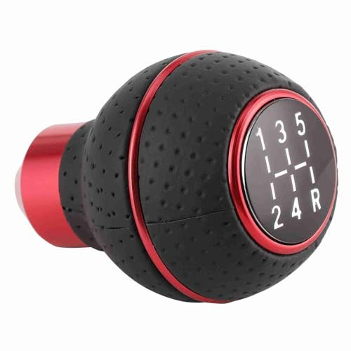 Haofy Leders Chalt Knauf Aluminium 5-Gang-Schaltknauf Schalt Knauf Schalt Getriebe Einfacher Einbau Universal für Autos SUVs LKW mit 3 Größen von Gewinde Adaptern für Manuelle (C (rot))