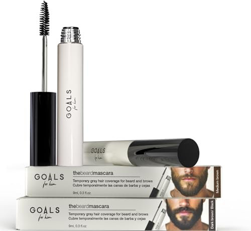 The Beard Mascara de Goals for Him – Máscara para Barba | Cubre canas de barba y cejas, define y da volumen | Dura todo el día y se va con agua y jabón (Dark Brown/Black)